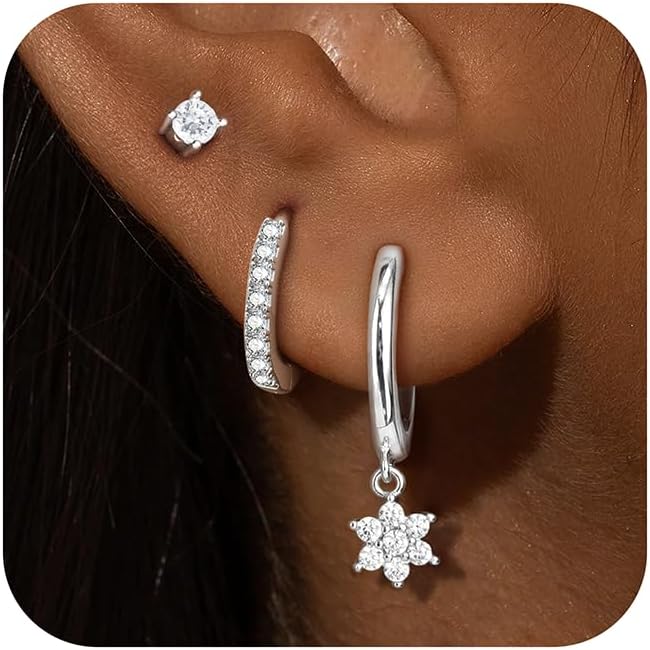 Turandoss Gold Hoop Earrings Set for Women,14K Gold Plated Earrings for Women, Hypoallergenic Huggie Hoop Earrings, Trendy Earring Stacks for Multiple Piercing