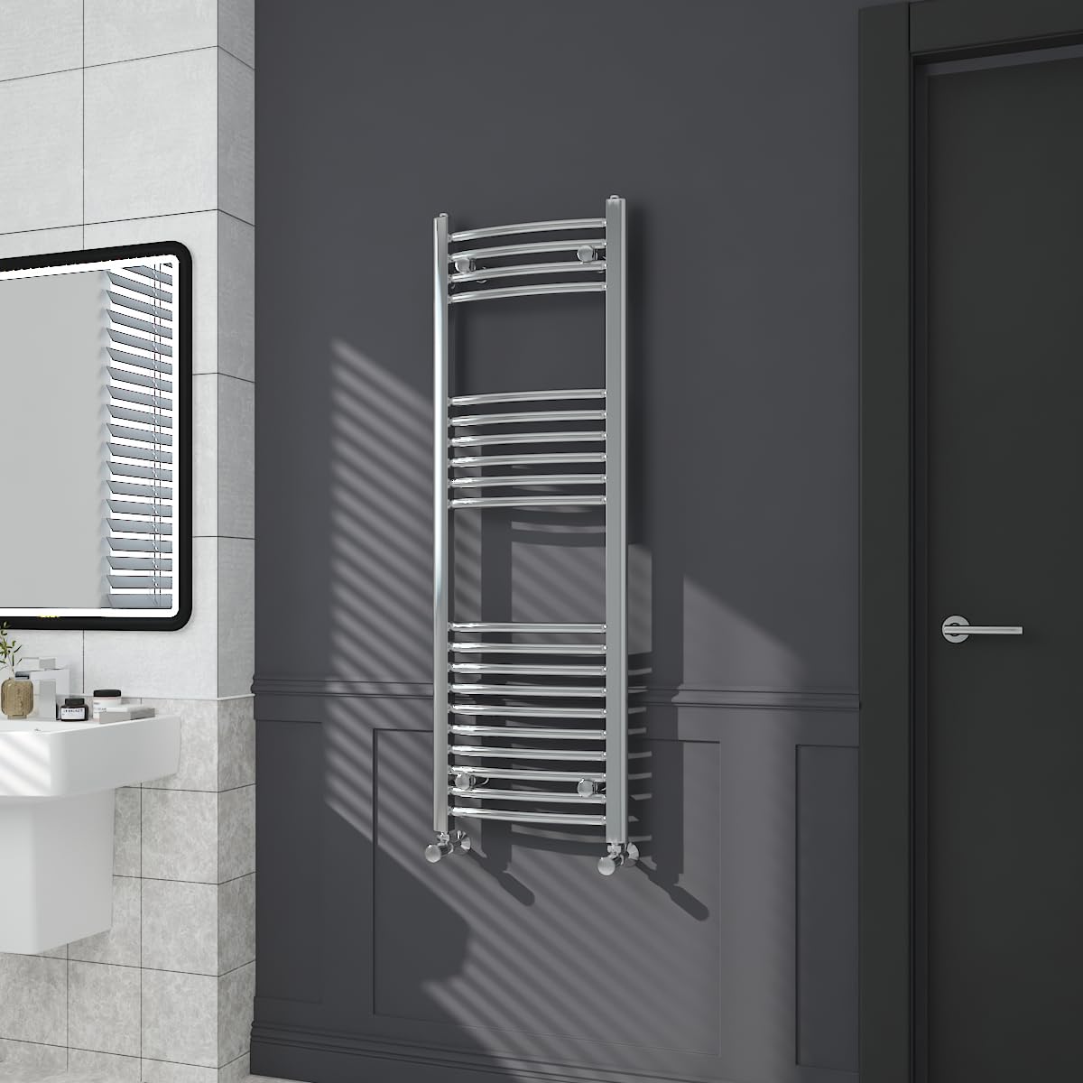 Warmehaus Curved Bathroom Heated Towel Rail Radiator 1200x400mm Chrome