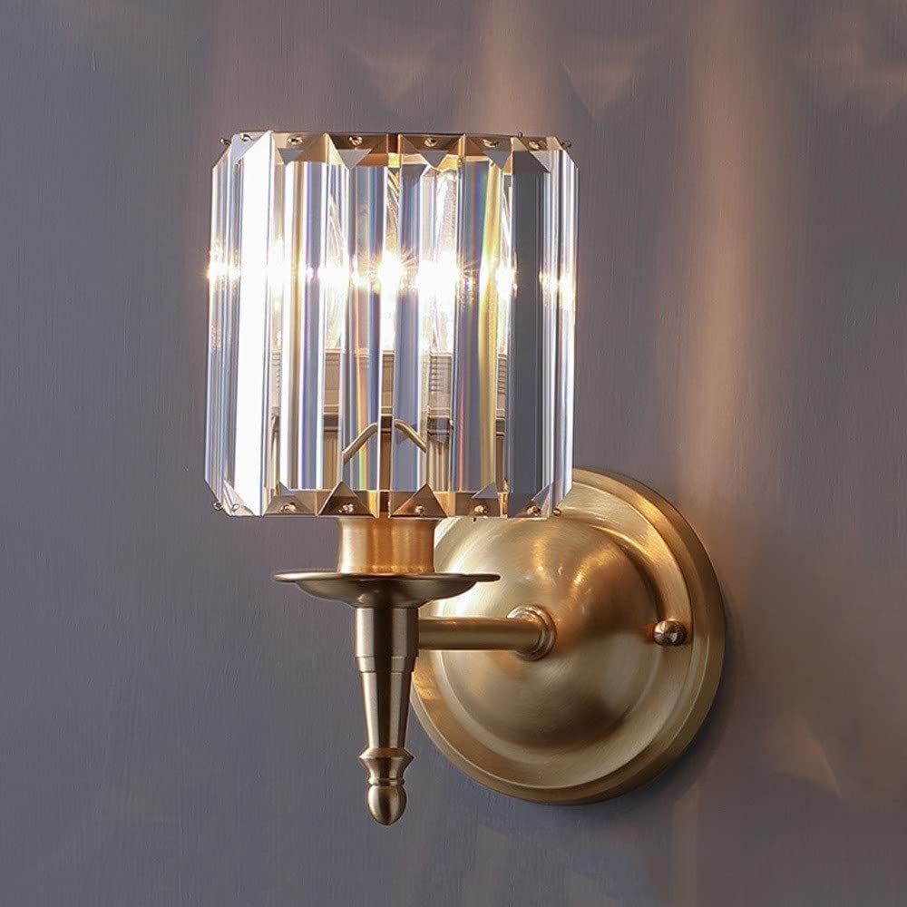 Aplique de Pared de Cristal con Acabado Dorado Cepillado, Estilo Moderno de Mediados de Siglo, iluminación Sencilla para Interiores, Ideal para Sala de Estar, Dormitorio, mesita de