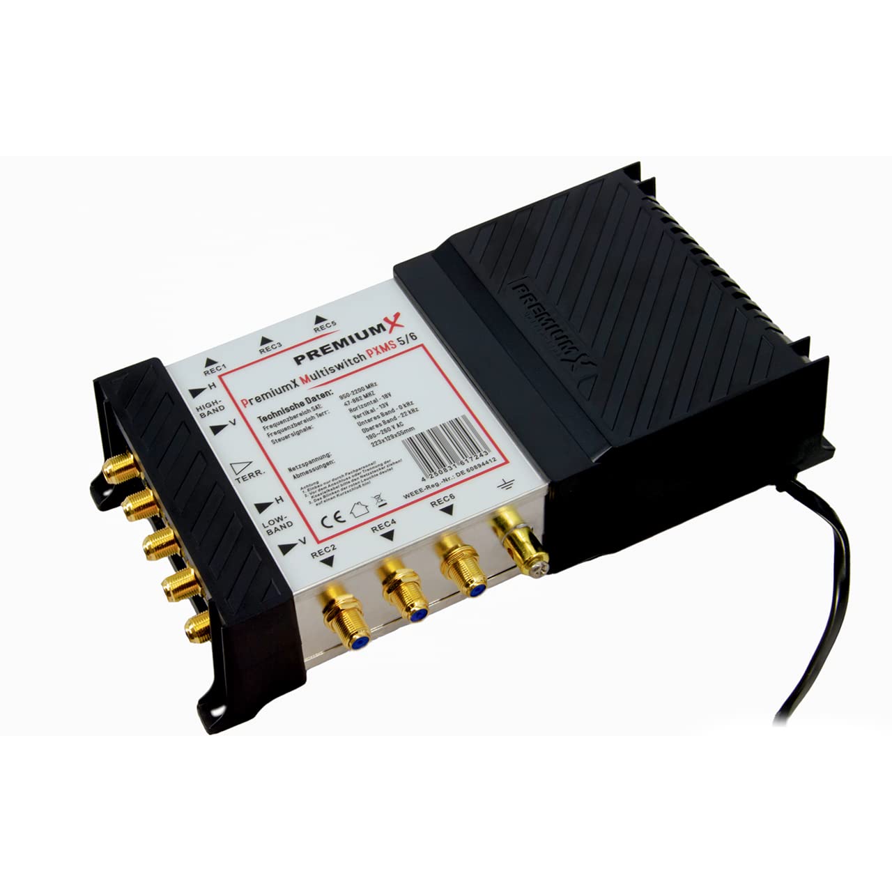 Premium X PXMS Multiswitch 5/6 con alimentador - Distribuidor de señales satelitales para 6 usuarios - Compatible con Digital HDTV FullHD 4K UHD 8K