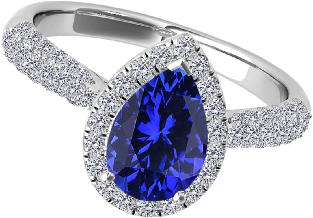 MauliJewels 1.05 Carat Tanzanite and Diamond Ring for Women, Pear Shaped Tanzanite Diamond Anniversary Ring, 10K Rose White Yellow Gold, Vintage Engagement Ring