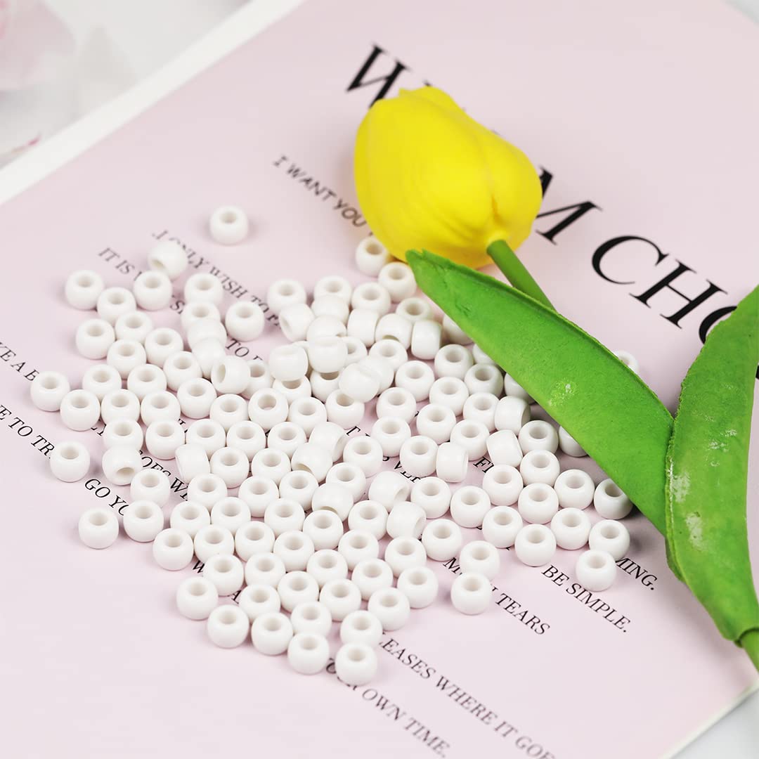 VOOMOLOVE 1000 PCS White Pony Beads for Bracelets Hair Braids, and Crafts - Plastic Hair Beads 6x9mm, Small - Image 3