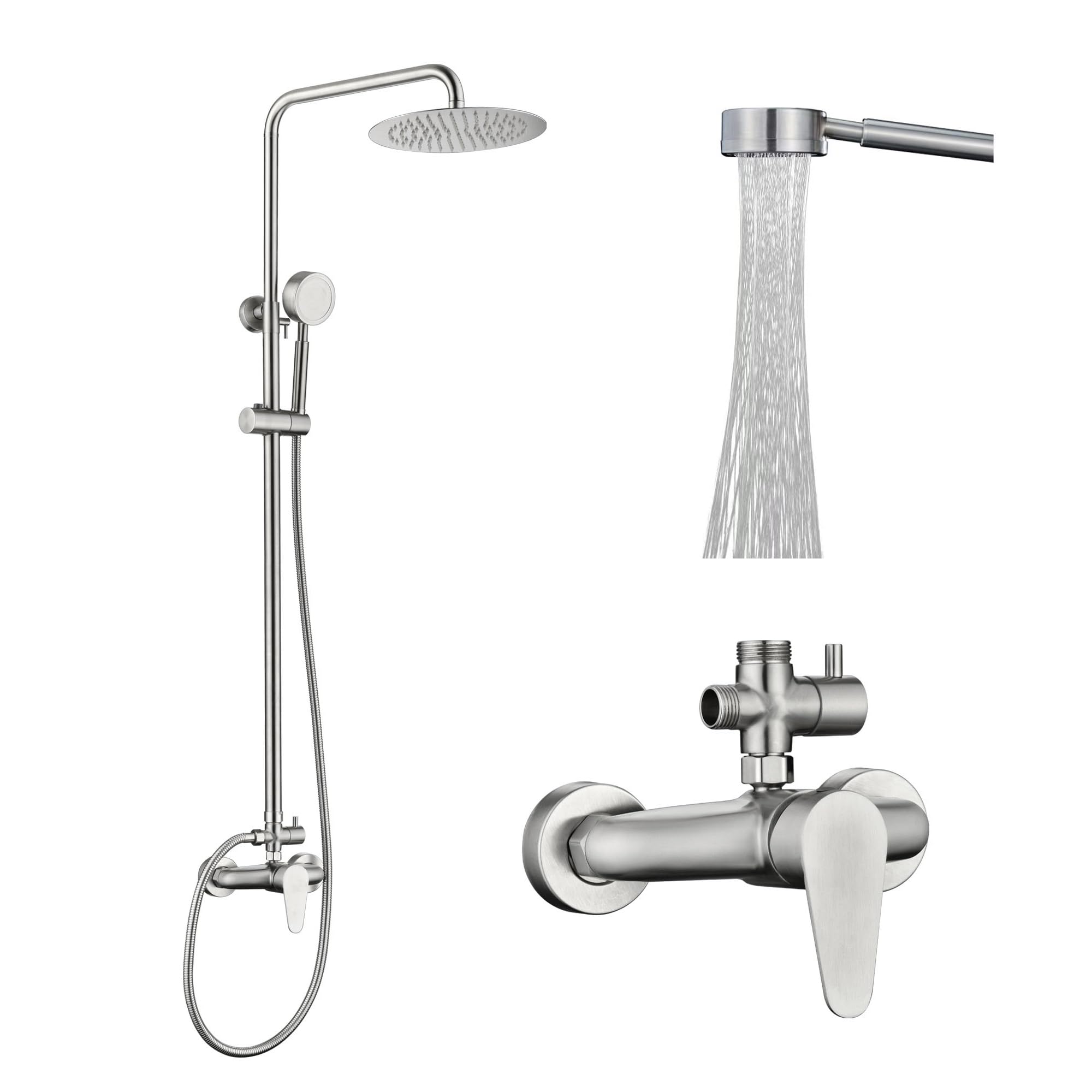 Shower Faucet -Shower System?Shower Faucets Sets Complete - Outdoor Shower Kit/Outdoor Shower Enclosure/Outdoor Shower Fixtures W/ SS304 Shower Head with Handheld, Brushed Nickel