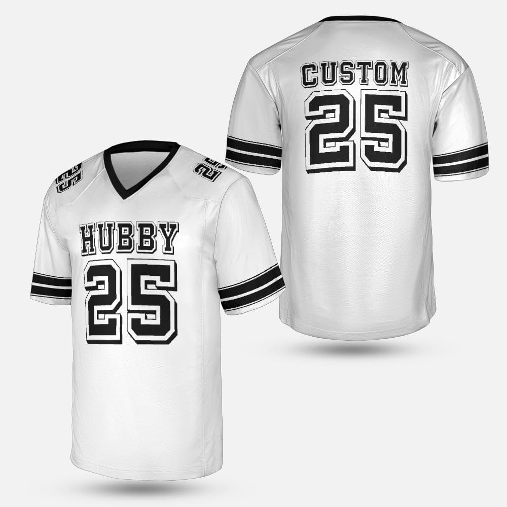 Hubby and Wifey Jersey Shirts Matching Couple Mr Mrs Football Jerseys, Custom Name and Number Husband and Wife, Black and White