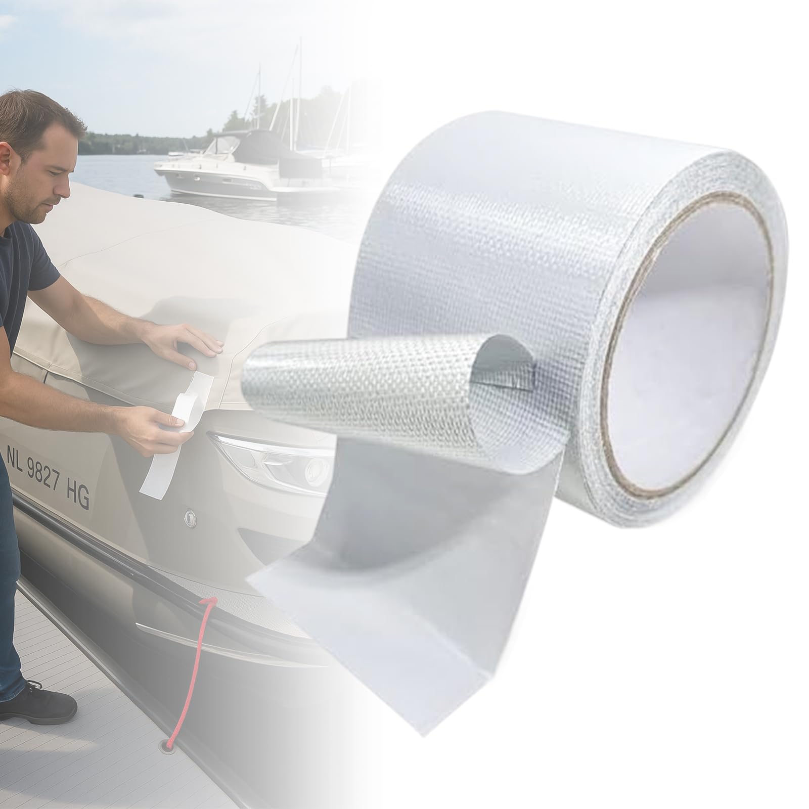Repair Tape for Fabric Boat Covers, Canvas Tents, Pop-Up Campers, RV Awnings, Tarps, Canopies, Bimini Tops, Sails - Waterproof Heavy-Duty Fabric Patch, 3.15"W x 25ft L