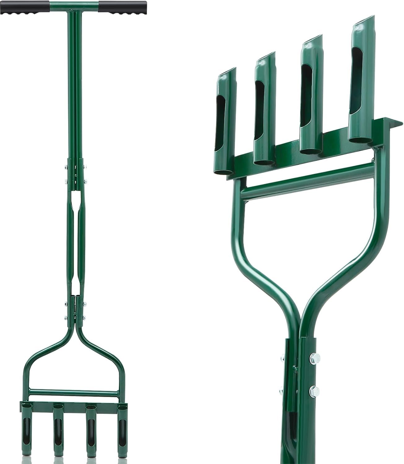 Aireador de césped Manual de 42 Pulgadas con púas Huecas y Ranura Superior Abierta de 4 Pendientes, Resistente, para Suelos y Jardines, Color Verde