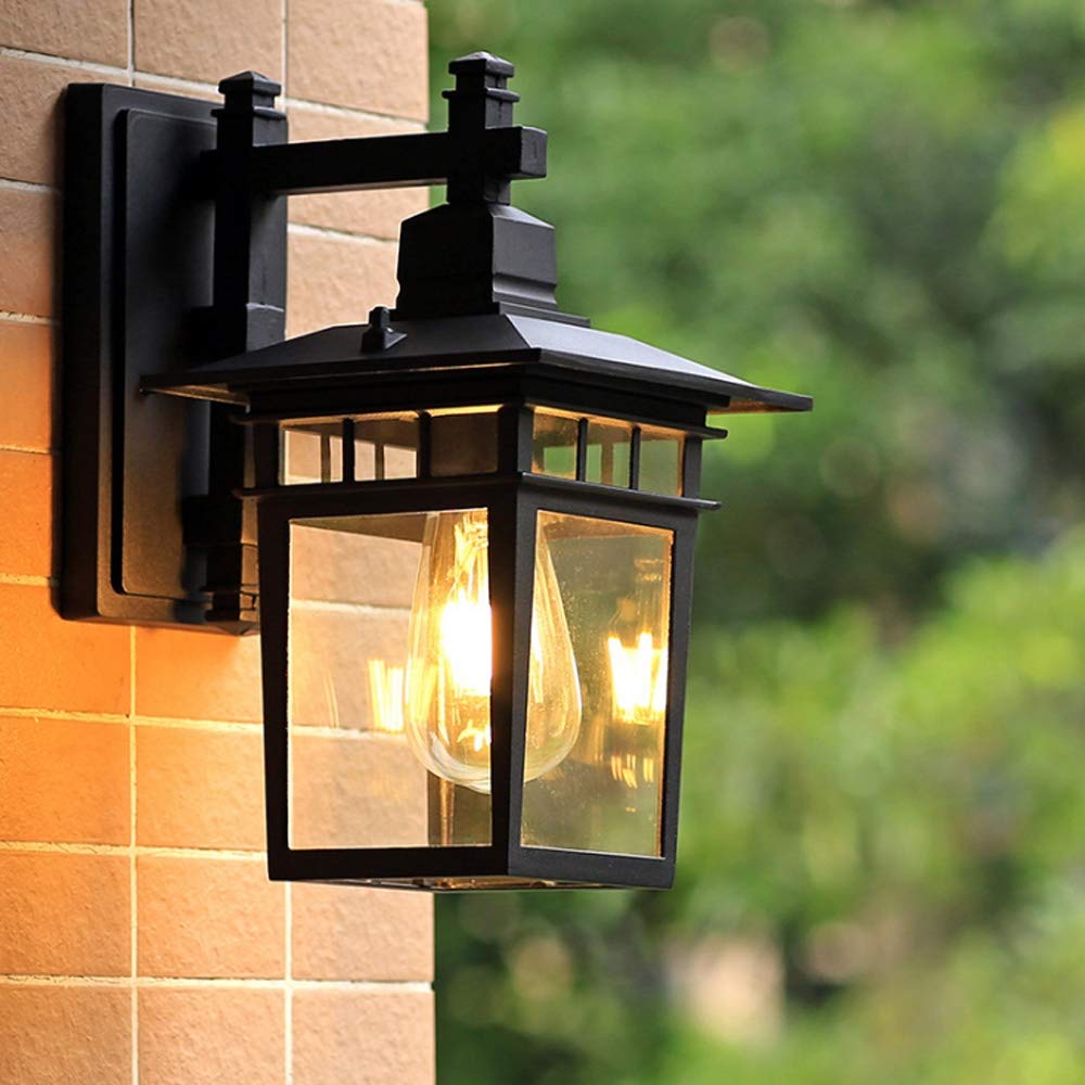 Kinkiet zewnętrzny E27 Kinkiet ścienny Edison Retro Kinkiet LED Wodoodporne i odporne na rdzę Lampy Odlew aluminiowy + szklany abażur Tekstura (kolor: metaliczny, rozmiar: 22 * ​​29 cm) Interesting