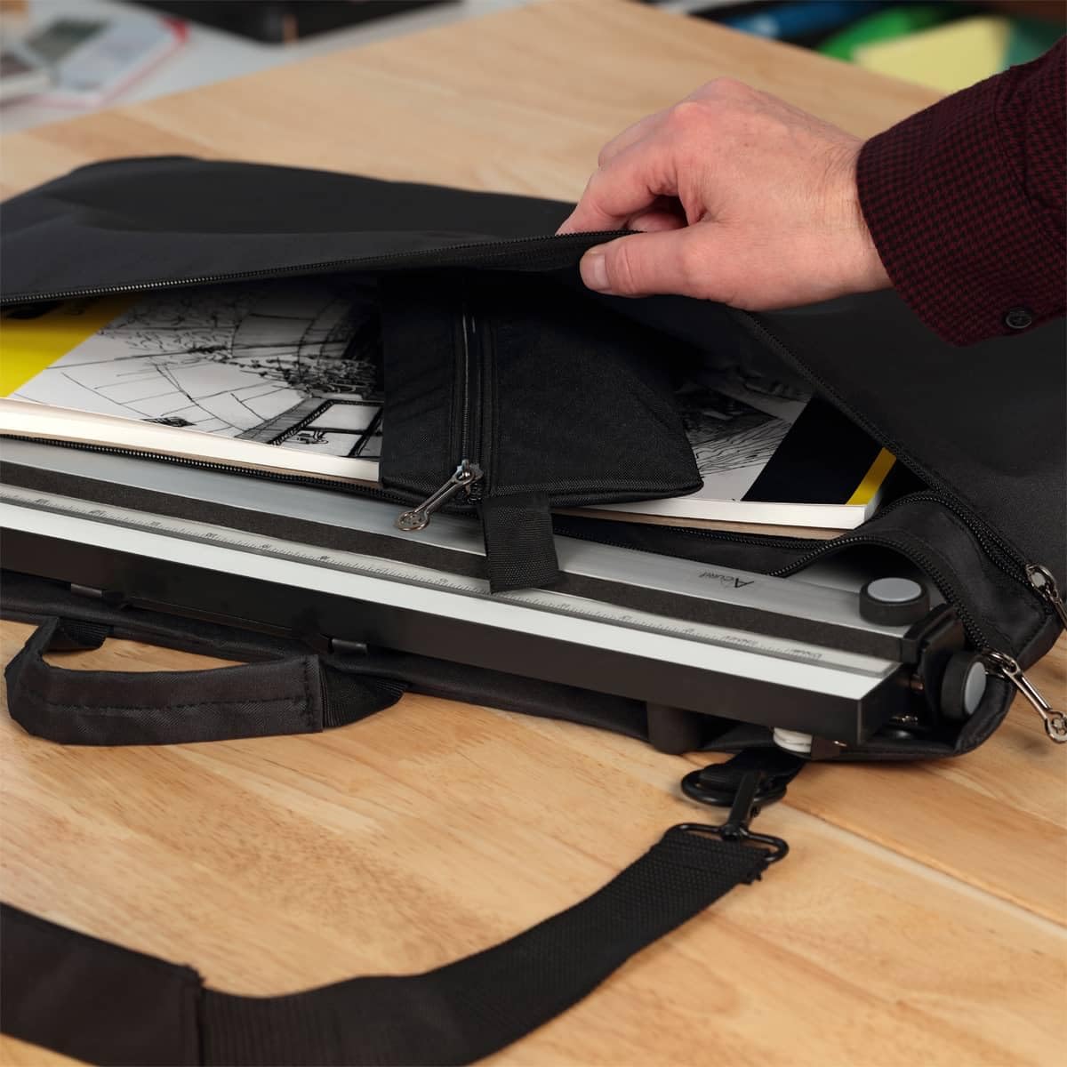 Acurit PXB-Zeichenbrett und Reisetasche für Künstler und Zeichner, tragbarer Arbeitsplatz, Zeichnen, Skizzieren, Malen, laminierte Oberfläche mit Lineal und paralleler Bewegungsstange, 50,8 x 66 cm