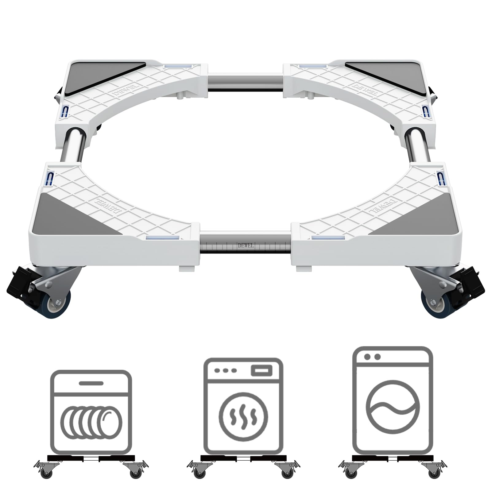 DEWEL Base con 4 Ruedas con Bloqueo para Frigorífico, Lavavajillas, Electrodomésticos ajustable 45cm-65cm Soporte Lavadora Carga 200 kg（Blanco）