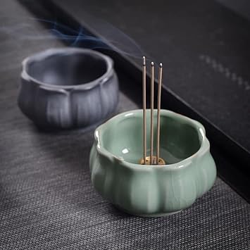 Lotus Incense Burner, Ceramic Incense Holder for Sticks, Procelain Glaze Censer Holder for Home Office Yoga Spa Temple Incense Fountain