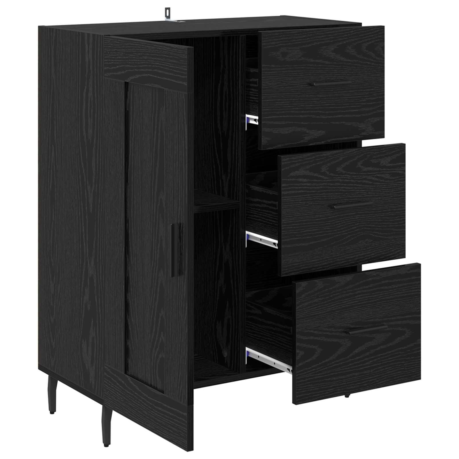 Credenza con cassetti e anta, effetto rovere, 69,5 x 34 x 90 cm, molto spazio per soggiorno, sala da pranzo, cucina, corridoio, decorazione e conservazione