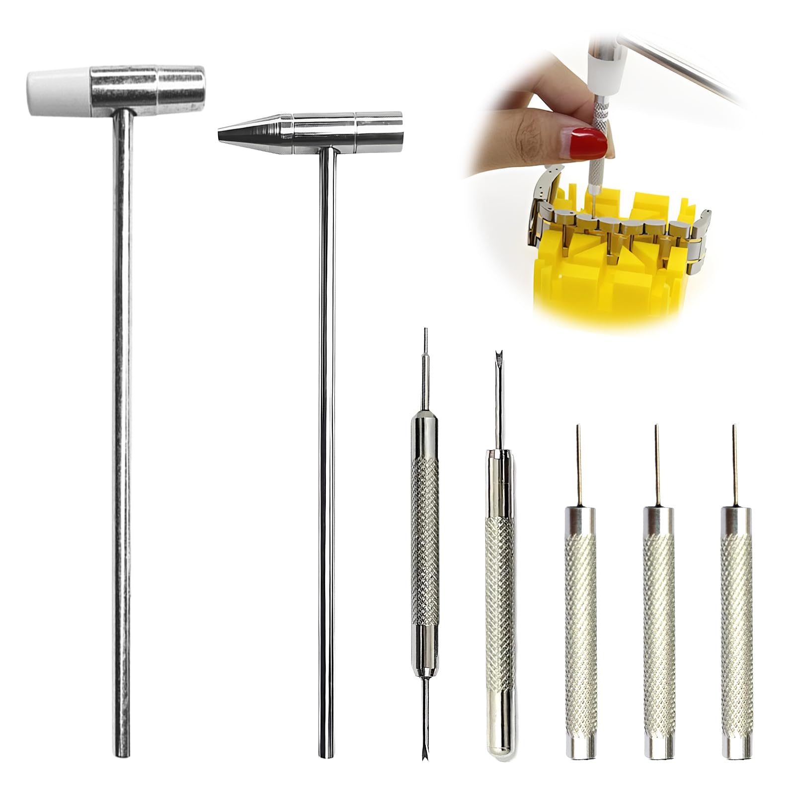 2 Pezzi Mini Martelli Con 5 Accessori Per Riparazione Martello a Doppia Testa Per Orologiaio in Plastica Leggera Con Testa in Metallo Per Gioielli Strumenti Musicali Artigianato Orologi