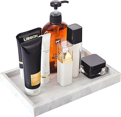 Miniatura 11 de Bandeja de tocador de mármol natural real, bandeja de almacenamiento de mármol genuino para cosméticos/joyas, sin resina/no cerámica, bandeja Gris