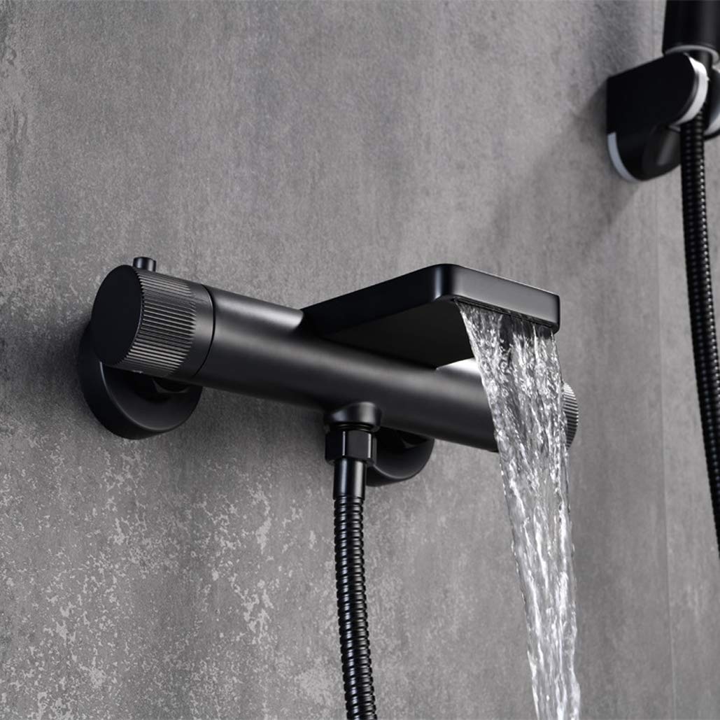 Lussuoso set miscelatore doccia in ottone spazzolato oro – Rubinetto termostatico da parete con doccetta elegante finitura nera perfetta per bagni moderni