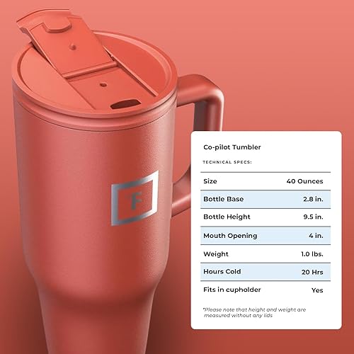 Miniatura 84 de IRON °FLASK Co-Pilot Taza térmica con popote y tapas abatibles, botella con asa para bebidas calientes o frías, a prueba de fugas, para agua o café