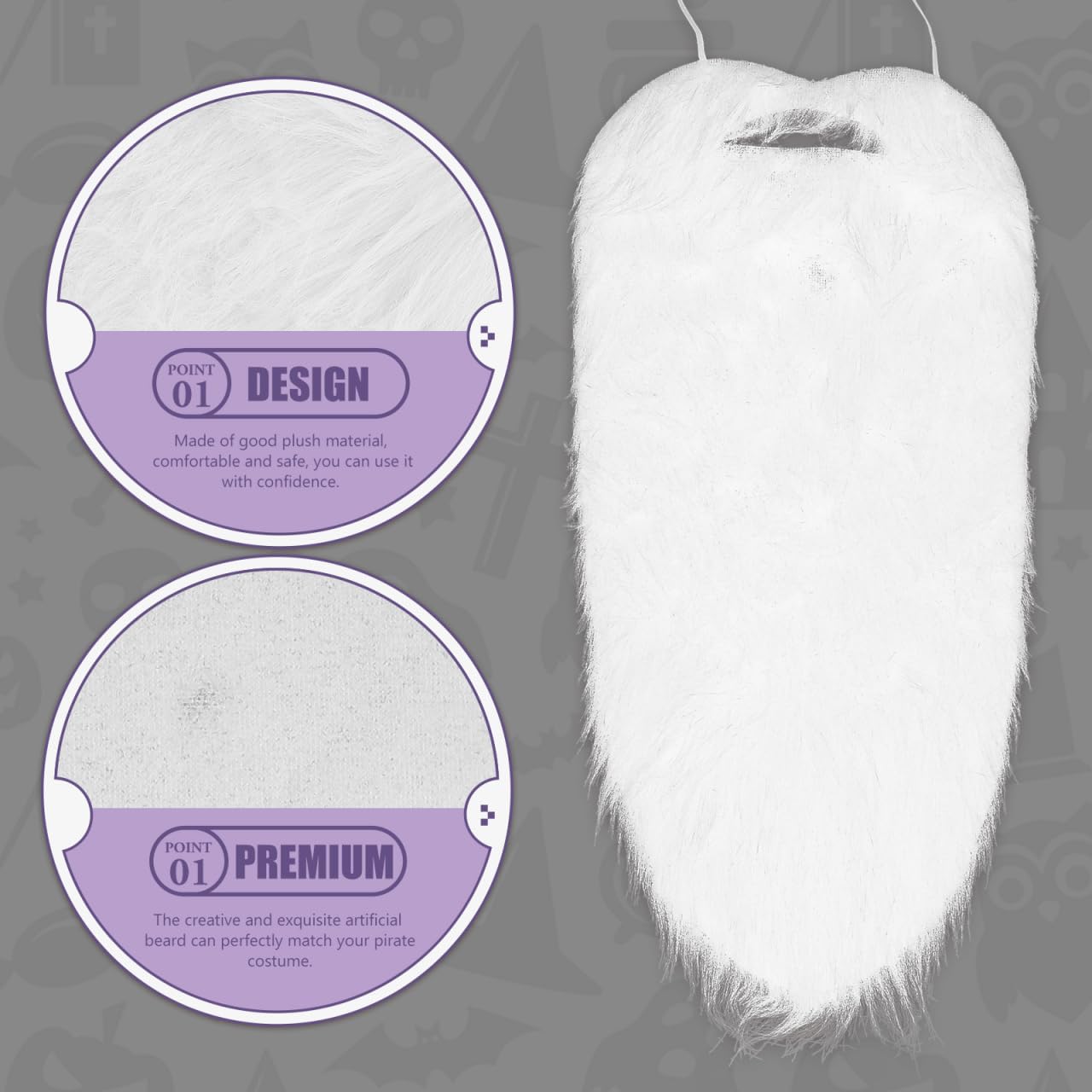 Halloween Fake Beard White Plush Costume Accessory for Men and Adults Lightweight Pirate Facial Hair for Party Dress up