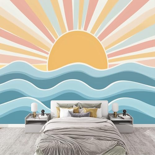 Papel tapiz autoadhesivo 3D para niños, diseño de ondas tranquilas, rayas coloridas, autoadhesivo, 3D, para dormitorio de niños, guardería,