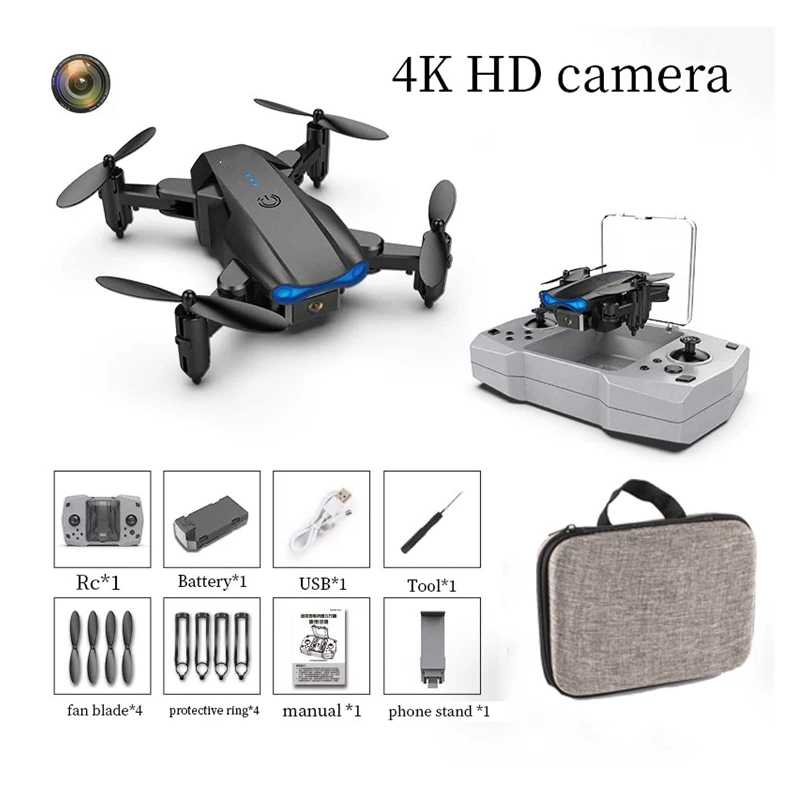 Składany dron Quadcopter Mini Drone 4K Profesjonalna kamera HD WiFi Podwójna kamera Składany helikopter RC Quadcopter Drone Toy (Kolor: kamera 4K Rozmiar: 1) (Brak szarej kamery 1)