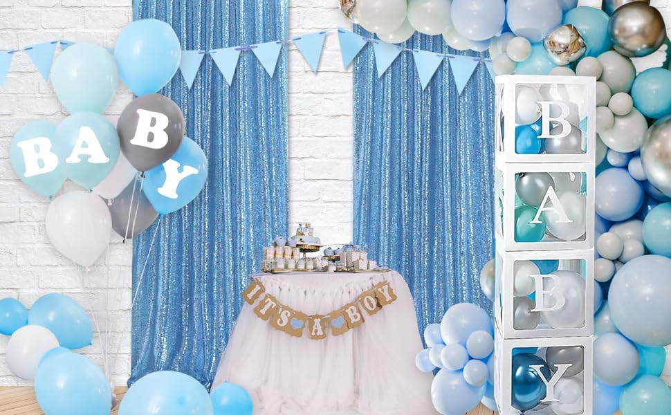 Image of SoarDream Baby Blue Glitter Sequin Backdrop Curtains 6 Pieces 2ftx8ft Dessert Backdrop Wedding Party Decor Glitter Photography Background Christmas Party Decoration