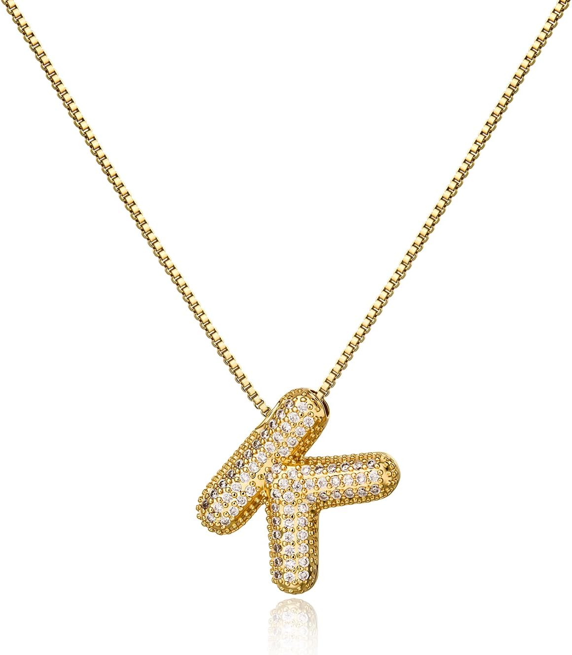 Cicy Bell Initial Necklace for Women 14k Gold Plated Cubic Zirconia Luxurious Personalized Dainty Letter Pendant Necklace Birthday Gifts