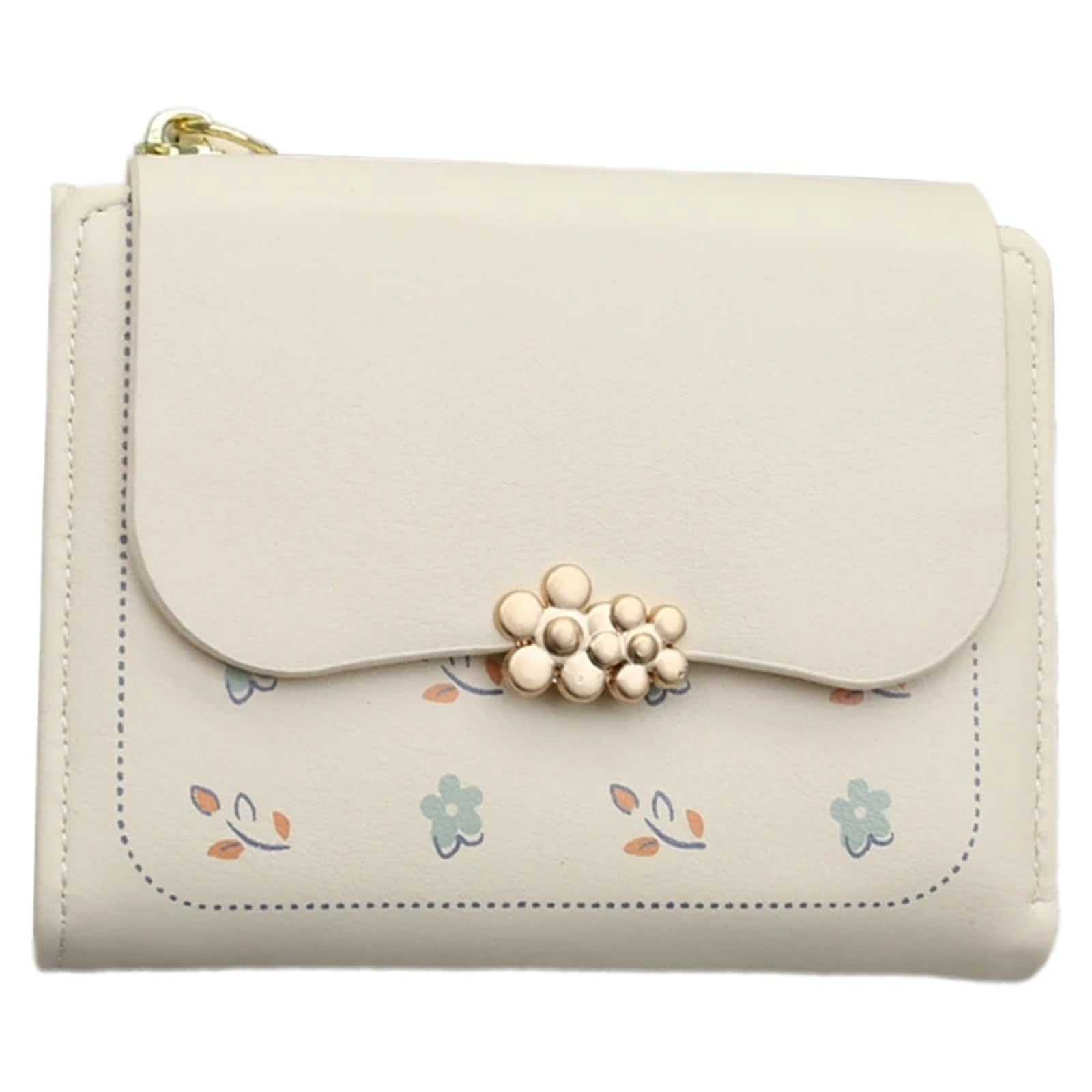 Monedero pequeño con Estampado Floral y Tarjetero de PU múltiples Compartimentos(White)