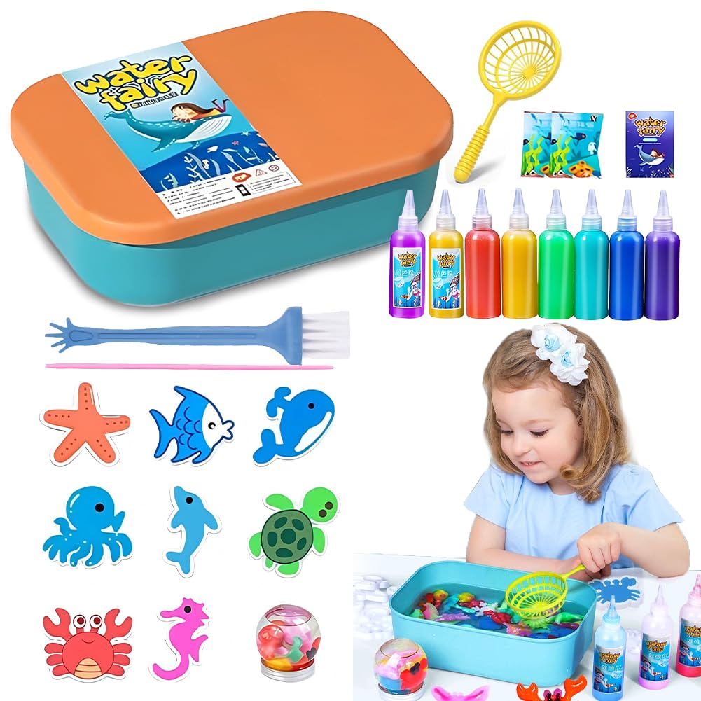 MyrkalaToy Magic Water Elf Kit, 40pcs Aqua Fairy Water Gel Toy Kits with 6 Colors Aqua Gelz, 2 Glow-in-The-Dark and 8 Molds, DIY Aqua Fairy Gel Toys, Art Crafts Gifts for Kids Age 3+