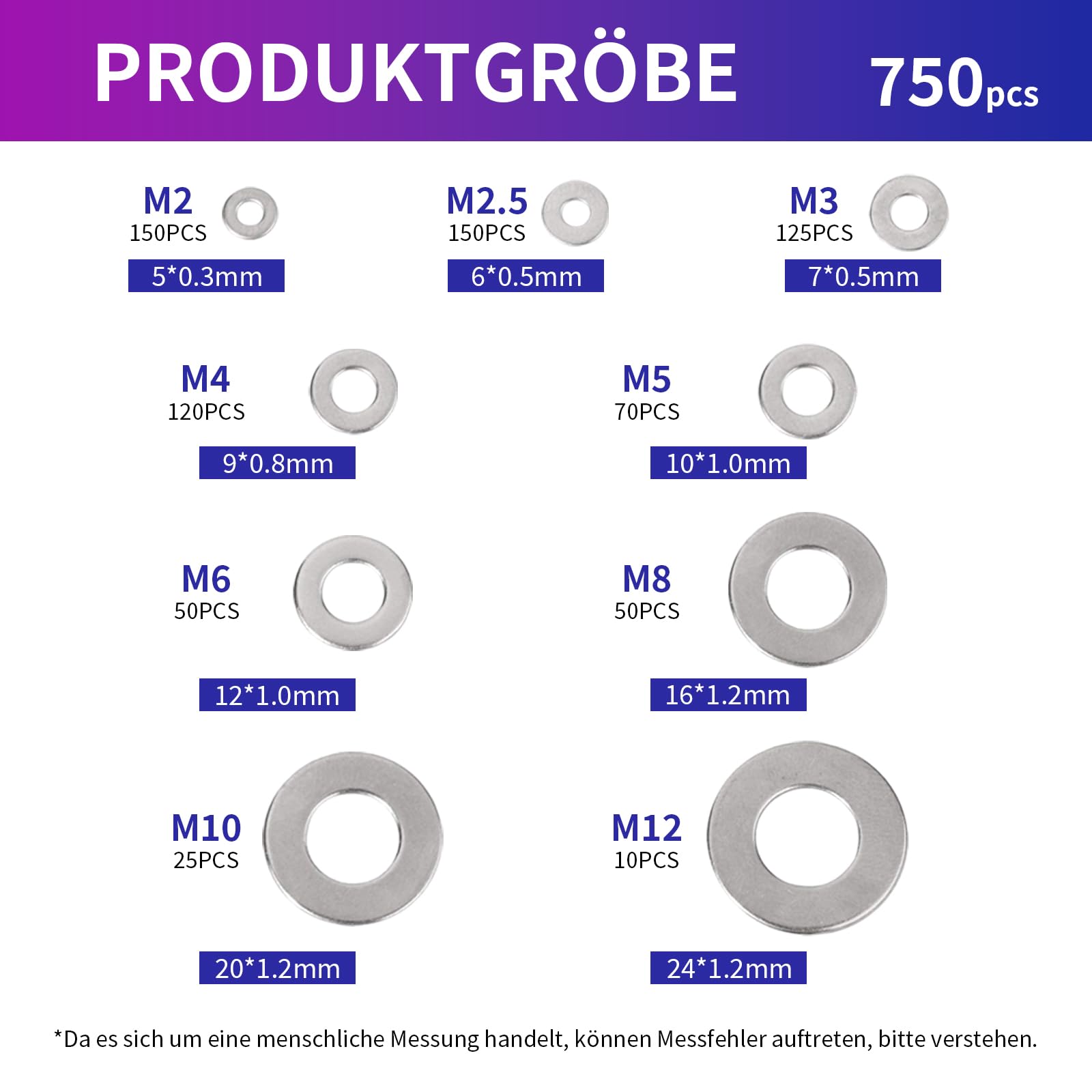 Dreamil Set di 750 Rondelle in Acciaio Inox, Rondelle Ondulate, Rondelle per Serraggio in Metallo, Rondelle per Viti, Dadi e Barre Filettate (M2-M12)