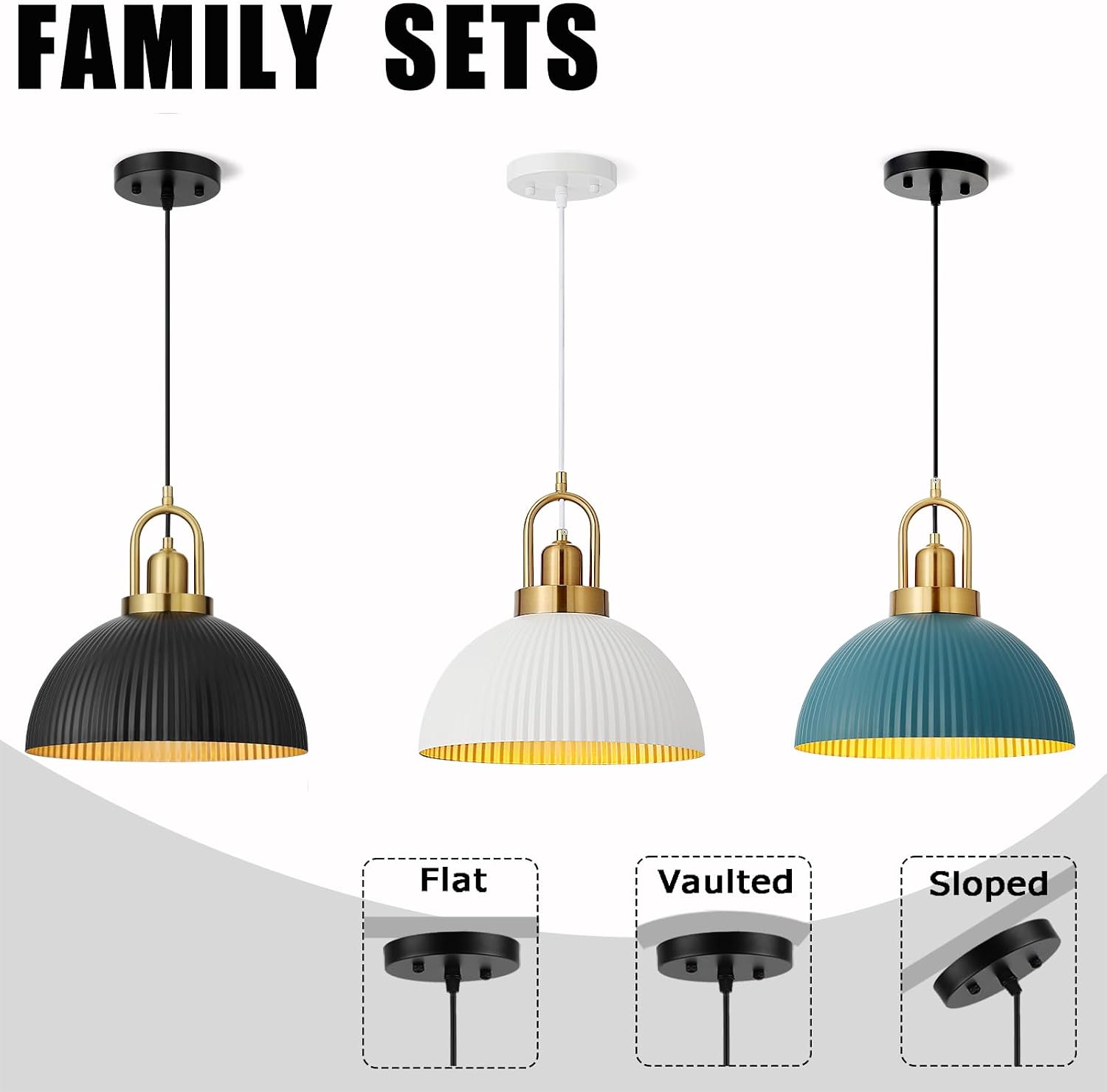 UrrSovv Pendant Lights Kitchen Island Bule and Gold Metal Farmhouse Pendant Light Fixtures 11.8" Industrial Modern Hanging Pendant Lights for Kitchen Island Bedroom Cafe bar Dining Room (Blue, 2pcs)