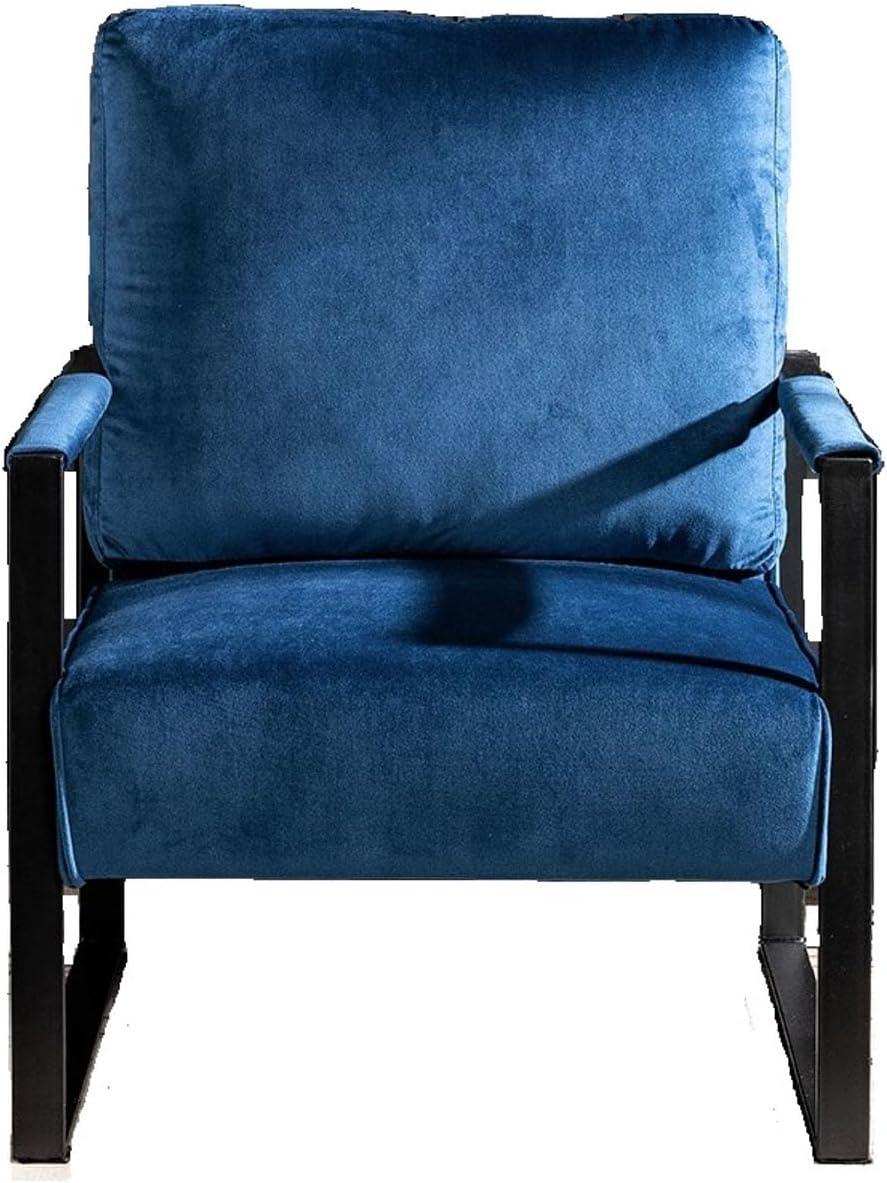 Classic Mid Century Modern Accent Chair with Durable Square Metal Frame, Armchair for Living Room, Bedroom, Home Office in Plush Velvet Upholstery, Blue