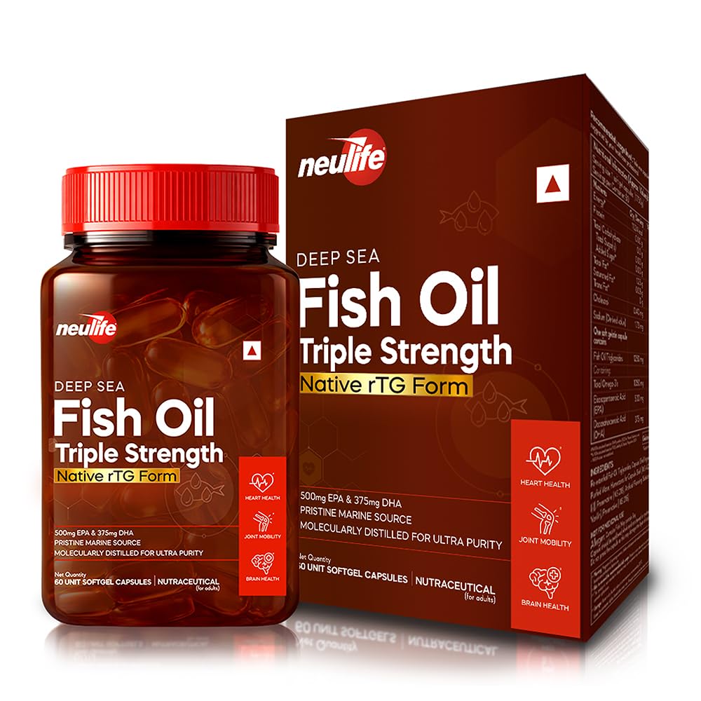 neulife ultra triple strength native rtg form omega 3 fish oil 1050mg | 500mg epa, 375mg dha | supports heart health, brain function & joint mobility | pure & potent formula | for daily wellness boost (60 count (pack of 1))