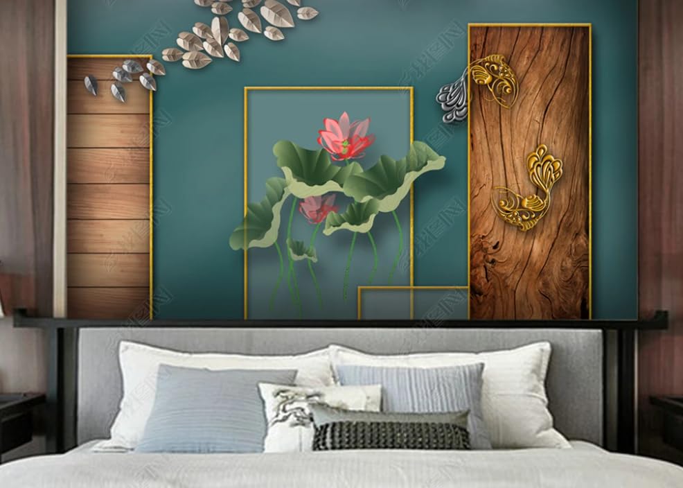 Poster geant mural carpe doree lotus papier peint intisse salon lessivable