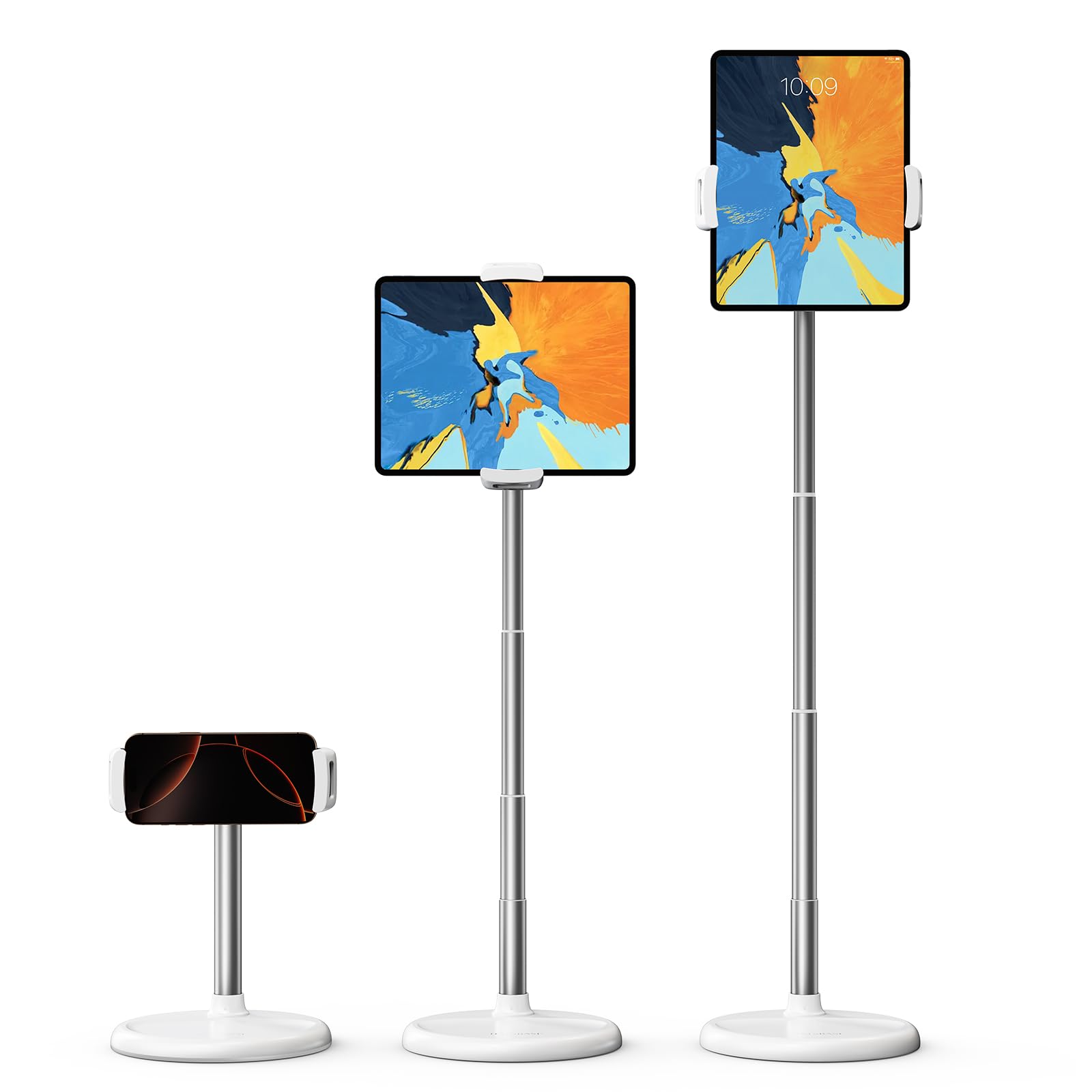 Soporte para tableta para escritorio, mini tableta, soporte de suelo de barra de metal ajustable para iPad, soporte giratorio de 360° para iPad, iPad Pro, iPhone, Samsung, Kindle o dispositivos