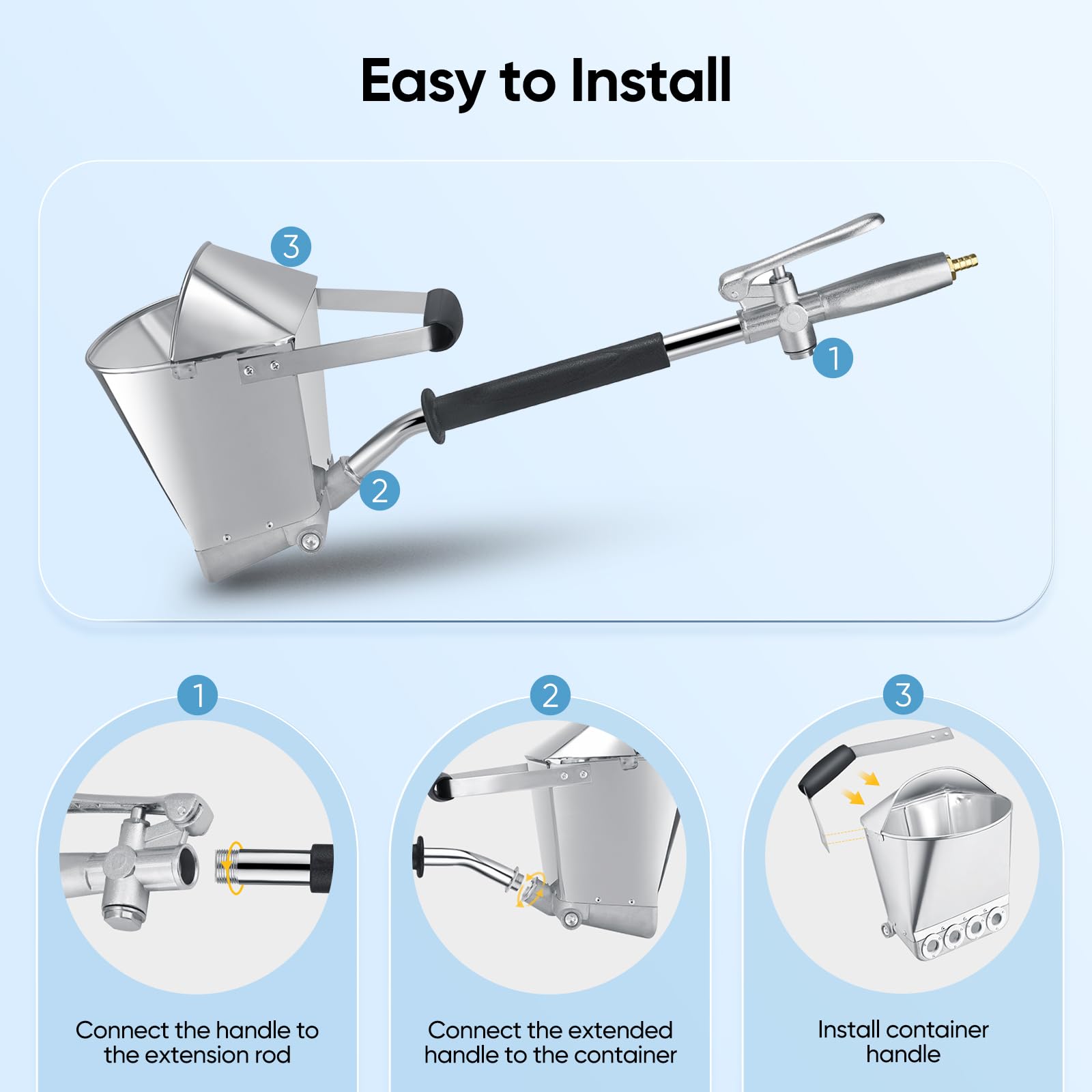 MINENICE Pistolet à Ciment, Pistolet à Crépir Mortier 4 Jets avec Trémie pour Murs et Plafonds, Inclut 8 Buses Métalliques Supplémentaires, Compatible avec Compresseur d'air pour Projets Enduit - 4