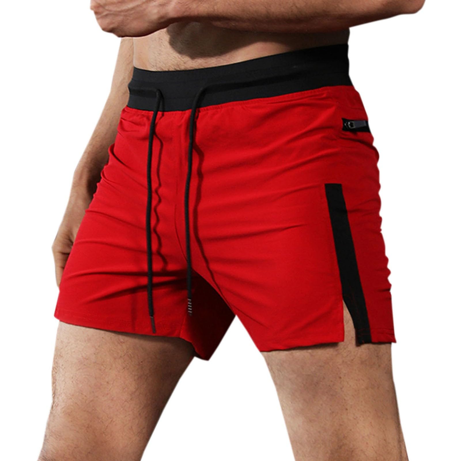 Mens Shorts Side Split Elastic Waistband Shorts with Drawstring Casual Pockets Athletic Sports Short Lightweight Summer Pants