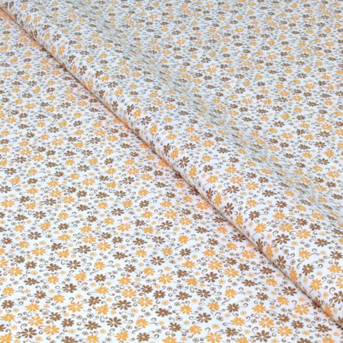Stoff Blumen Weiß Baumwolle Meterware – Blumenmuster Orange Braun, 100% Baumwolle, schadstoffgeprüft – 140 cm breit, 120 g/m2 für Kleidung,...