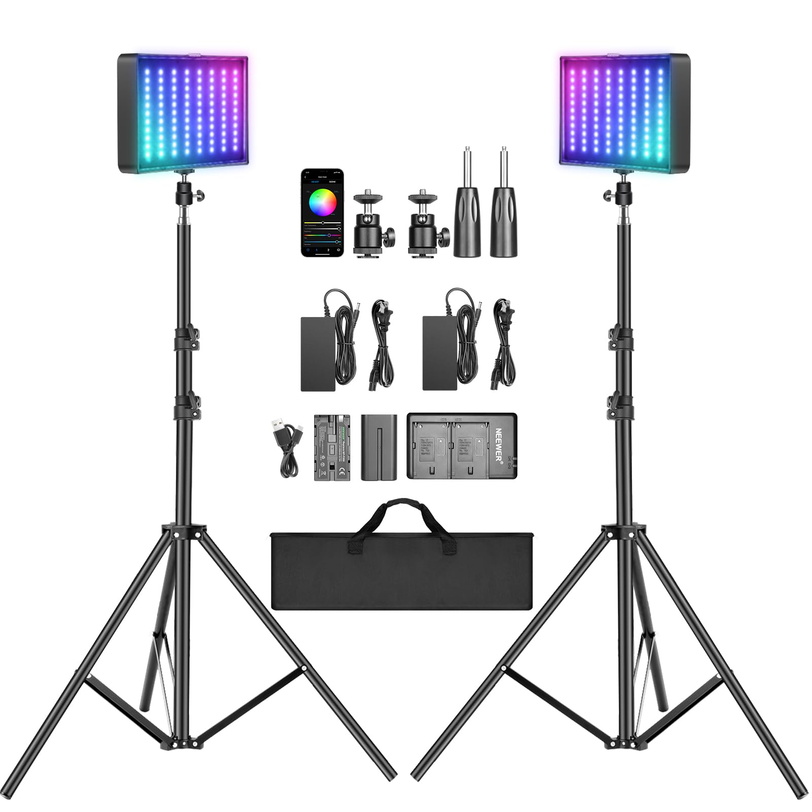 Neewer 2 Packs Dimmable Bi Color 480 LED Video Light Kit, 3200~5600K CRI 96+ LED Panel with U Bracket, 75 inches Tripod Light Stand for YouTube Recording Studio Photography Streaming Key Lighting — Amazon image 9
