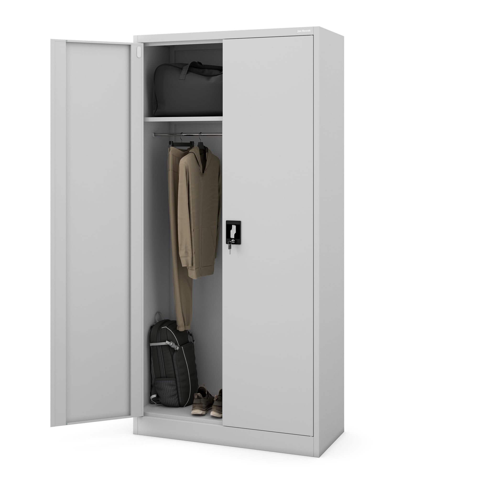 Jan Nowak Metallschrank 185 x 90 x 45 cm | Büroschrank Abschließbar mit Kleiderstange, Pulverbeschichtung | Aufbewahrungsschrank Umkleideschrank Spind Kleiderstange | Grau