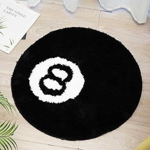 Miniatura 4 de Alfombra negra de 8 bolas, suave y esponjosa, alfombra de billar con ocho bolas, antideslizante, para sala de estar, comedor, dormitorio, decoración