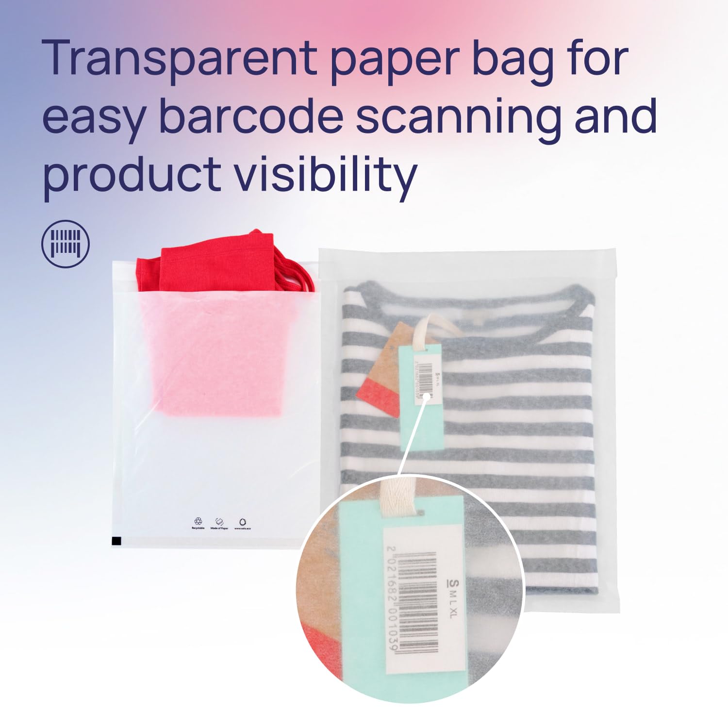 IDL Packaging Vela™ 13.75" x 19.75" Clear Paper Apparel Bag, (Pack of 250) - Extra Large Size FSC-Certified Paper Bags with Resealable Tape - for T-Shirts, Sweatshirts, and Other Clothing