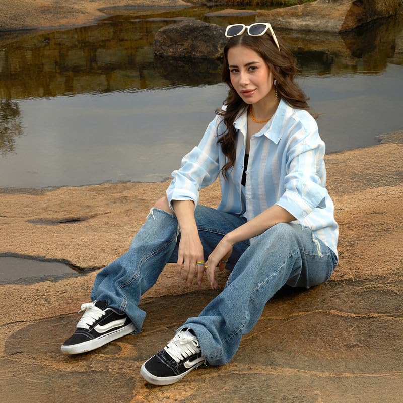Image of PINACOLADA Women's Solid Oversized Shirt for Casual Wear | Spread Collar | Long Sleeve | Button Closure | Oversized Shirt Crafted with Comfort Fit for Everyday Wear