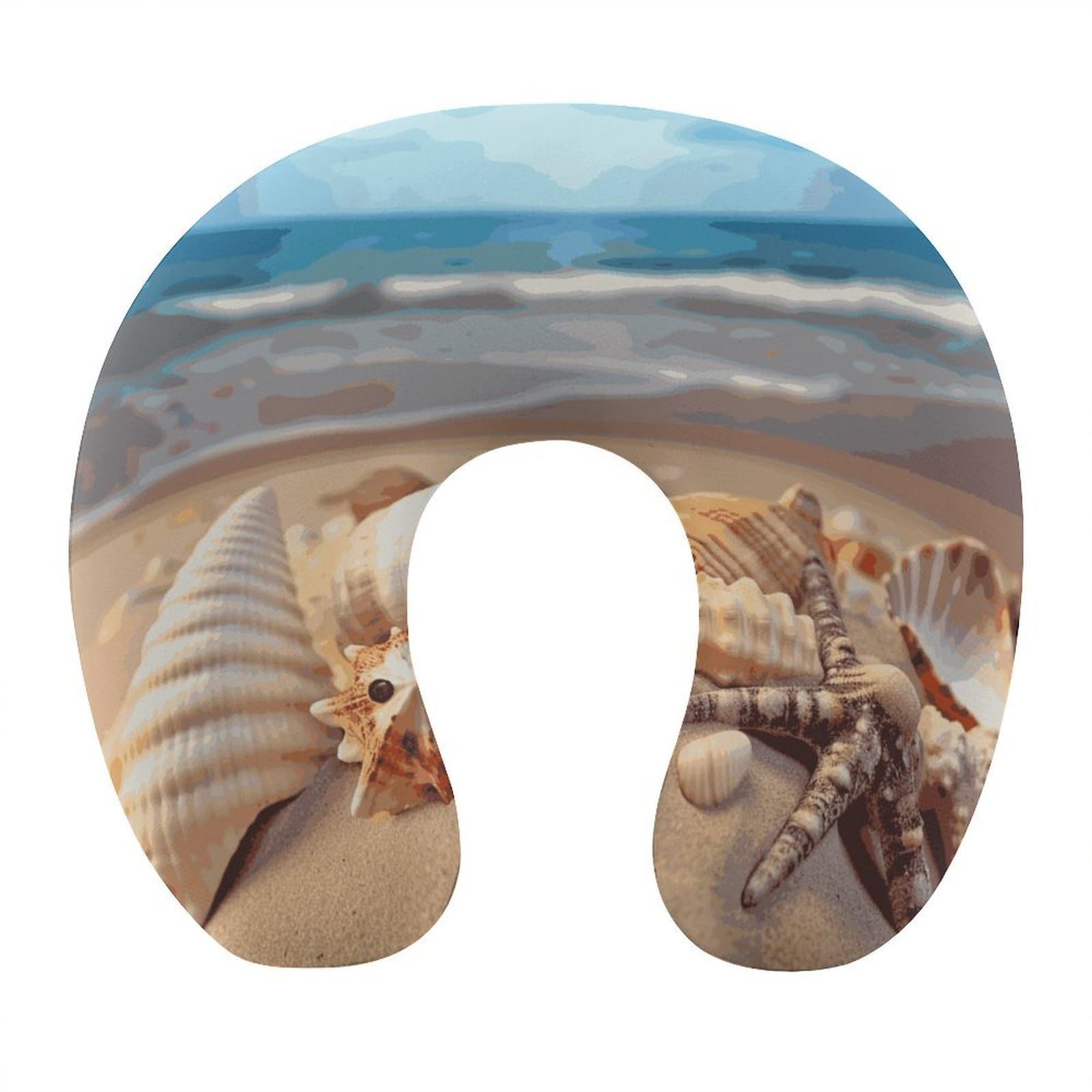 FekiLoot Seashells on The Sandy Beach Travel Pillow U Shaped Neck Pillow Comfortable Memory Foam Pillow Portable Soft Headrest Lightweight Neck and Head Support for Planes Trains Self-Driving Cars