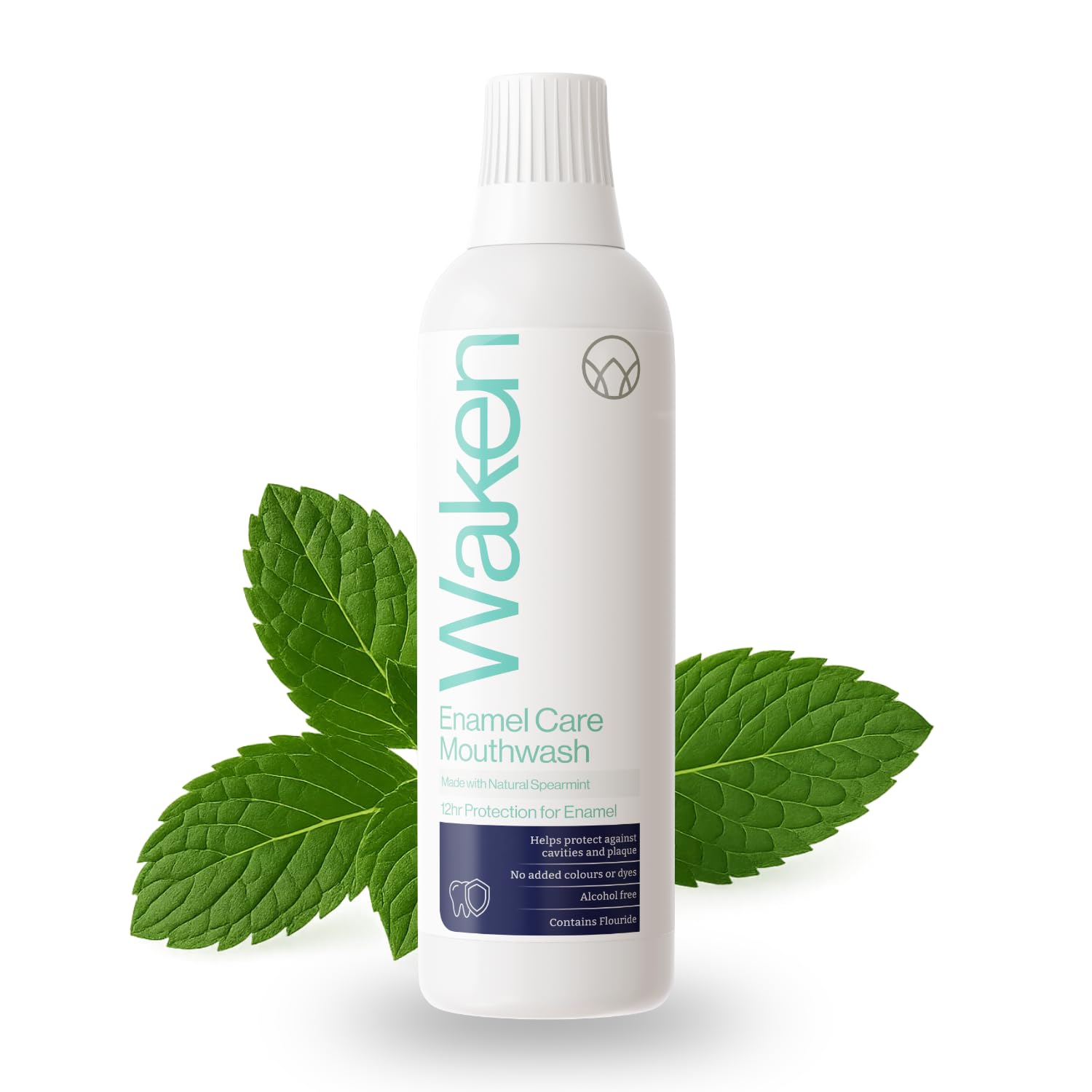 WakenEnamel Care Mouthwash, Alcohol Free with Natural Mint Extracts, 12hr Protection, Vegan, Fluoride Mouthwash for Enamel, Clean Teeth, Fresh Breath & Oral Care, No Artificial Colours or Dyes, 500ml