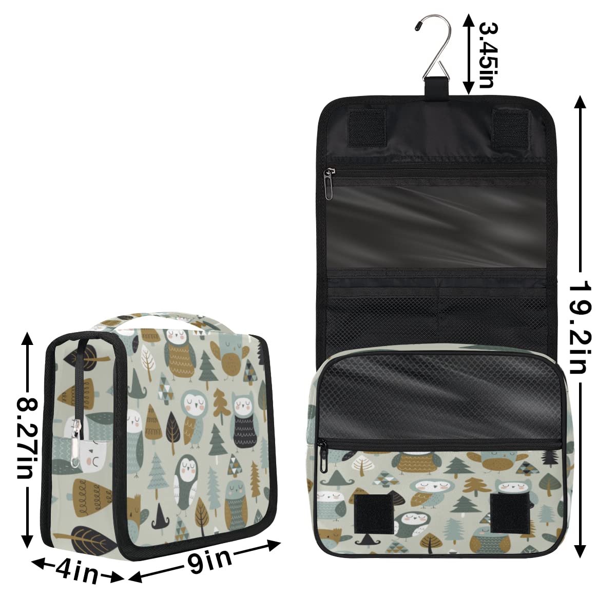 Sowa ptak podróżna kosmetyczka kreskówka sowa torba do mycia torba unisex wiszące przybory toaletowe kosmetyczne organizer do makijażu, wielobarwny, Jeden rozmiar