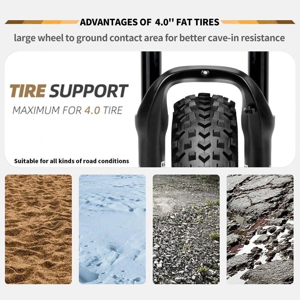 Fat Bike Vork 20 Inch Fiets 4.0 Band Mountainbike Vork 120mm Reizen Dubbele Schouder Rebound Afstellen 1-1/8 Fiets Luchtvering Schijfrem 9 * 135mm QR( Gold Fat Bike Vork 20 Inch Fiets 4.0 Band Mountainbike Vork 120mm Reizen Dubbele Schouder Rebound Afstellen 1-1/8 Fiets Luchtvering Schijfrem 9 * 135mm QR( Gold