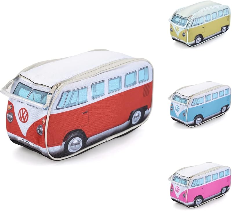 Necessaire Volkswagen Travel para adultos, modelo Vintage Camper Van, vermelha, com bolsos internos e zíper duplo