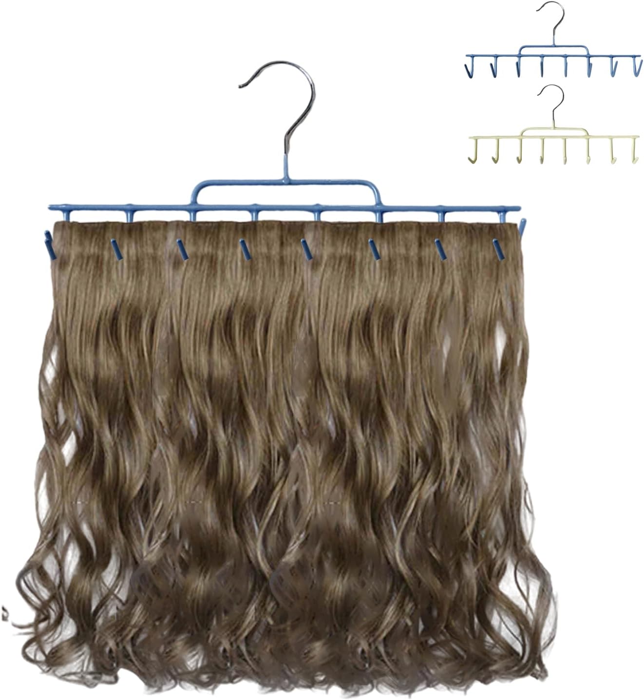 Non-Slip Space-Saving Clothes Hanger for Belts，Bra, Tank Top with 8-Hooks, Wig Hangers for Hair Extensions, Deep V Shape for Wet/Dry Wigs, Closet Organizer (2pack)