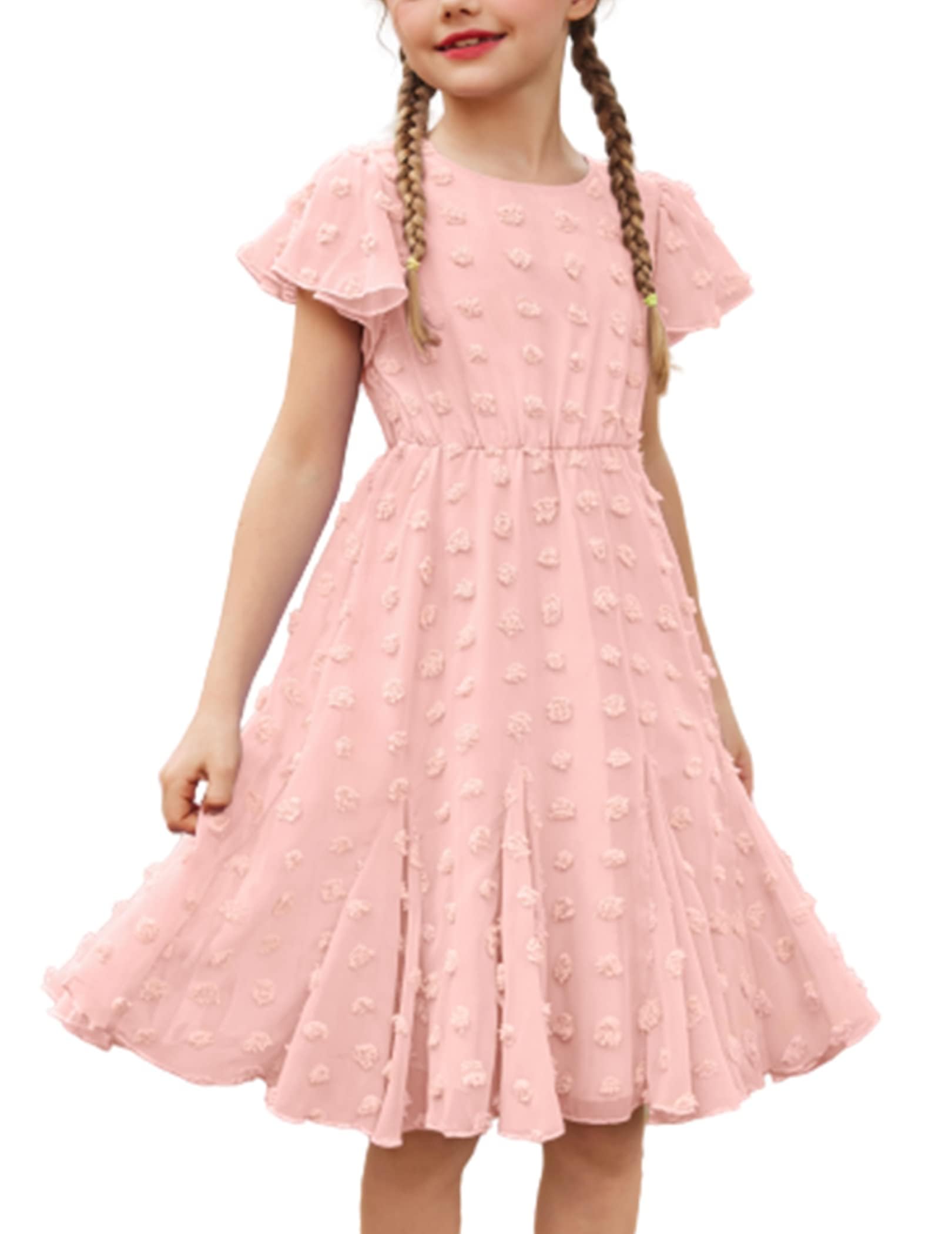 Flypigs Kleid Mädchen Festlich Hochzeit Party Kurzarm Sommer Freizeitkleid Prinzessin Chiffon Kleider Kinder Teenager Kleidung 3-12 Jahre