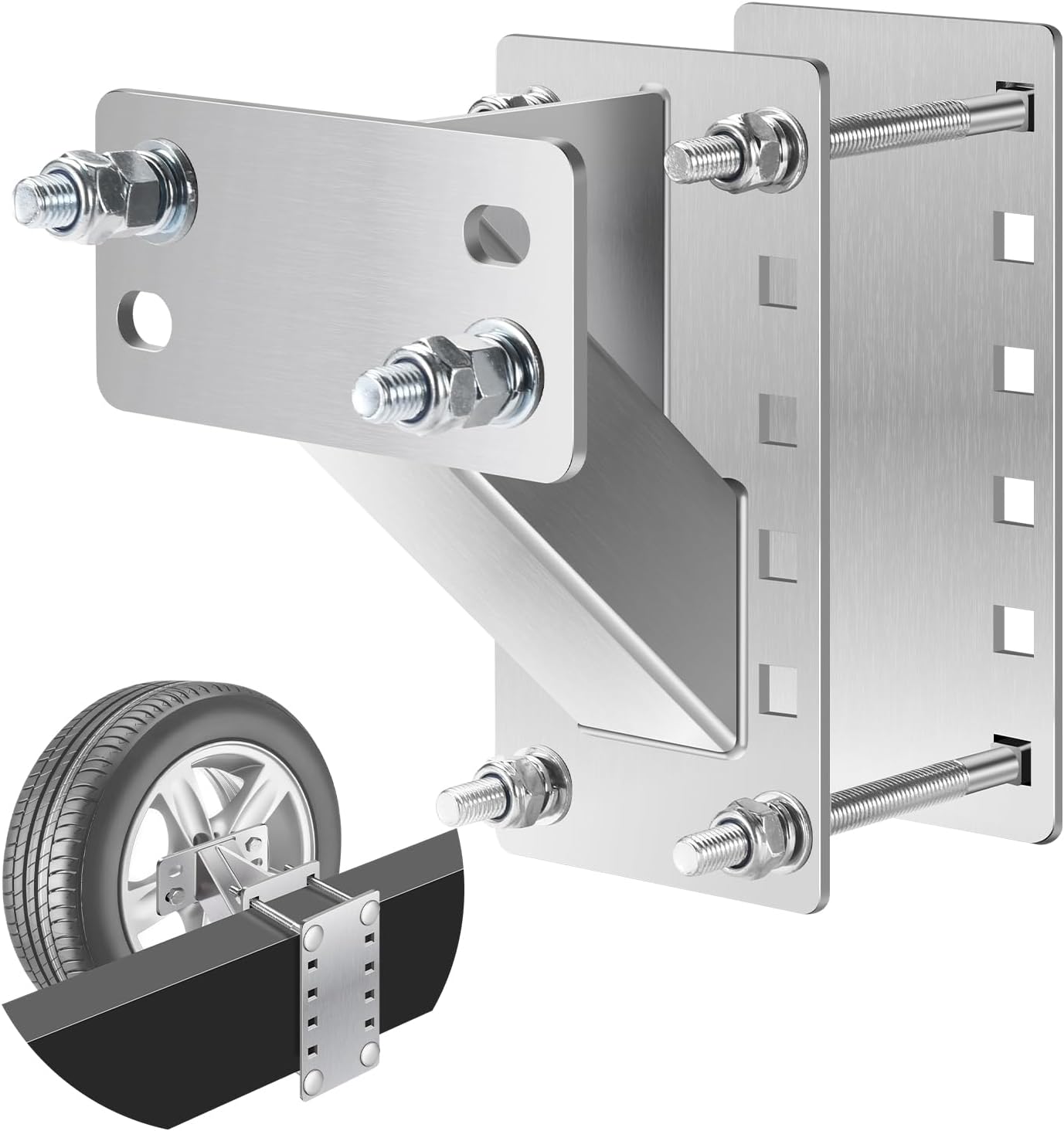 Stainless Steel Spare Tire Carrier, Upgrade Spare Tire Mount Trailer Carrier Bracket, Fits 4 & 5 & 6 Lugs Trailer Wheels on 4", 4.5", 4.75", 5" and 5.5" Bolt Patterns, Holds up to 150 Lbs