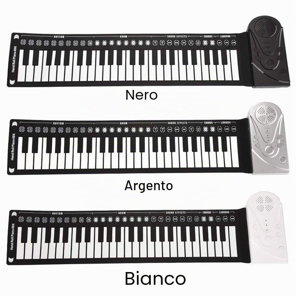 POHOVE Pianoforte portatile con 49 tasti, flessibile, arrotolabile, USB, elettronica, per principianti (nero)