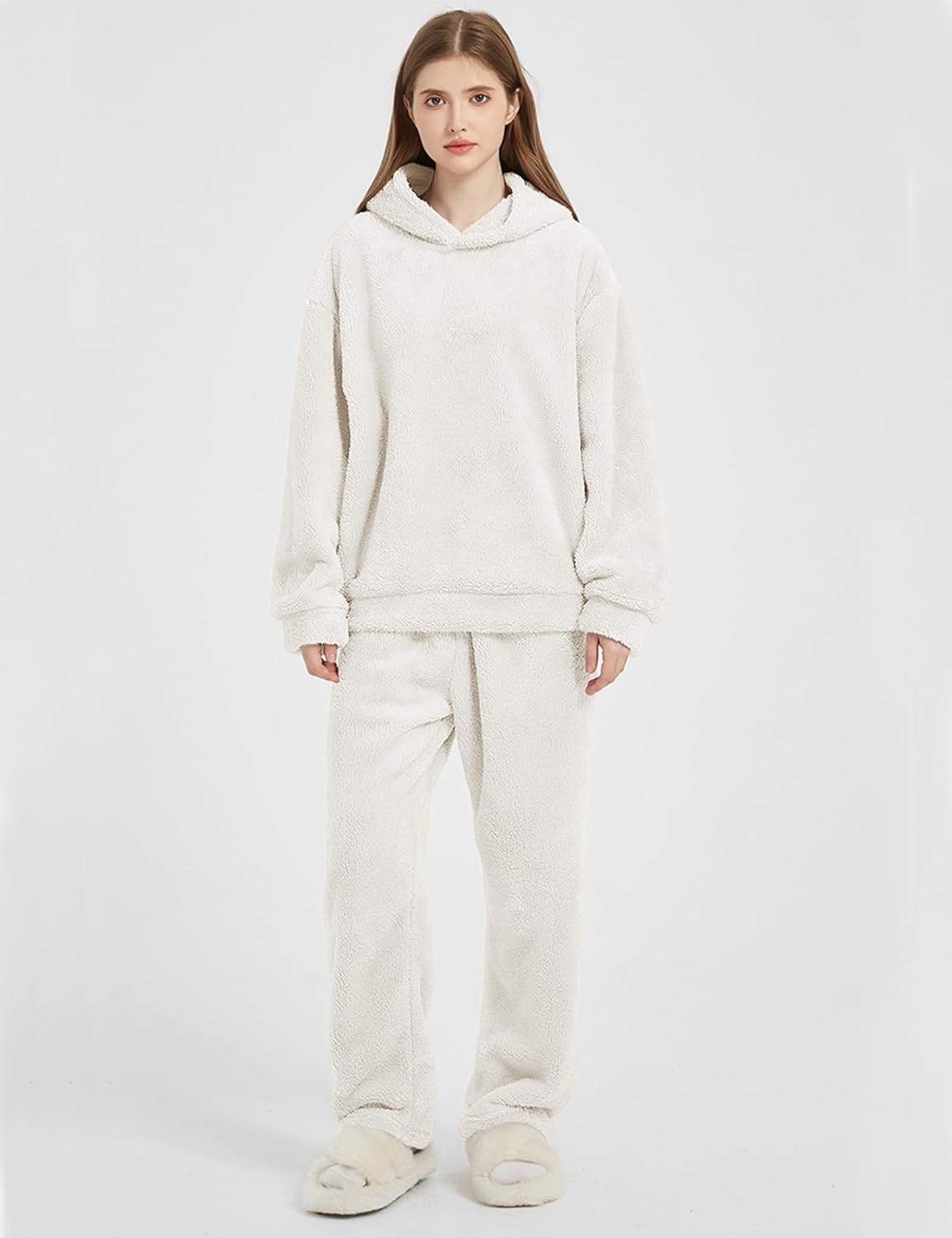 Yimoon Women's Fuzzy Pajamas Sets Hooded Bear Ear Fleece Loungewear Warm Soft Cozy Fluffy 2 Piece Outfits - Image 4